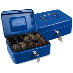 Caja caudales q-connect 8\ 200x160x90 mm azul con portamonedas