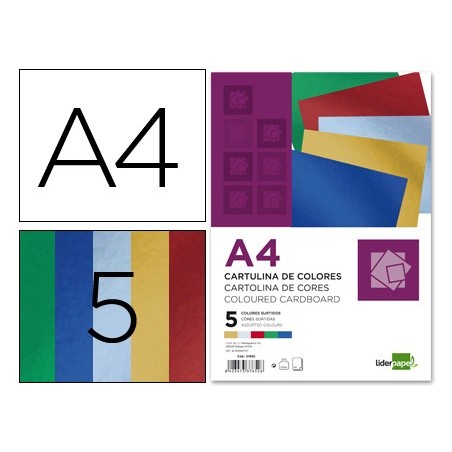 Cartulina liderpapel a4 235 g/m2 metalizada 5 colores surtidos paquete de 50 hojas