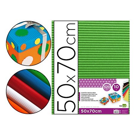 Carton ondulado liderpapel 50 x 70cm 320g/m2 verde hoja