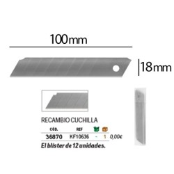 Repuesto cuter q-connect ancho para modelos kf10632/kf10635/kf10937/kf10634 cuchilla 18 mm blister 12 unidades