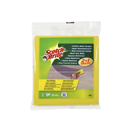 Bayeta multiuso 3m scotch brite amarilla pack 2 unidades  1 gratis