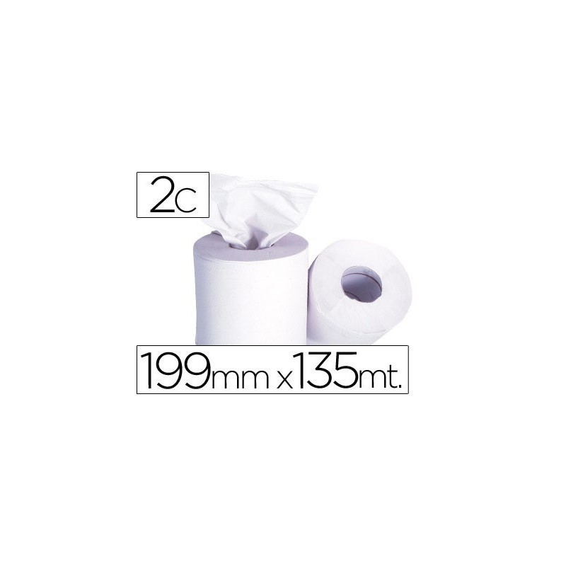 Papel secamanos 2 capas 199 mm x 135 mt mandril 70 mm diametro 197 mm