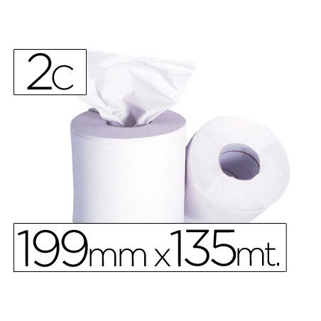 Papel secamanos 2 capas 199 mm x 135 mt mandril 70 mm diametro 197 mm