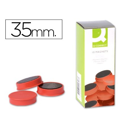 Iman para sujecion q-connect ideal para pizarras magneticas35 mm rojo caja de 10 unidades