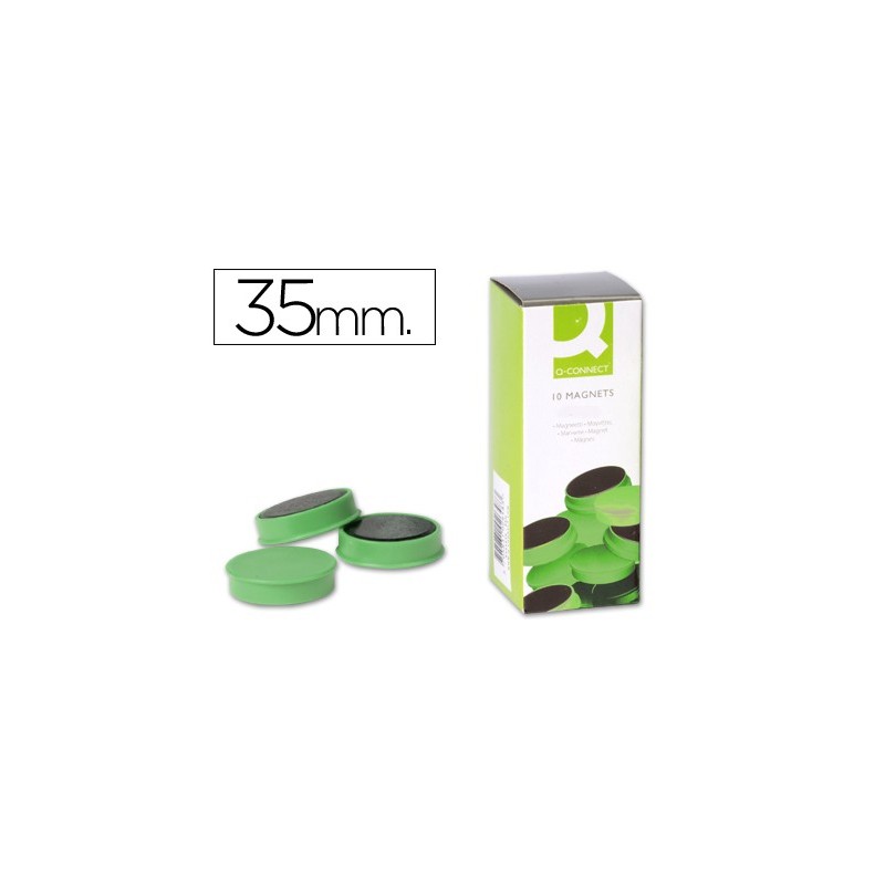 Iman para sujecion q-connect ideal para pizarras magneticas35 mm verde caja de 10 unidades