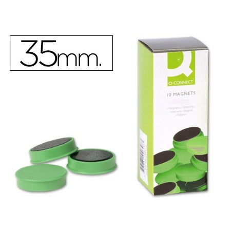 Iman para sujecion q-connect ideal para pizarras magneticas35 mm verde caja de 10 unidades