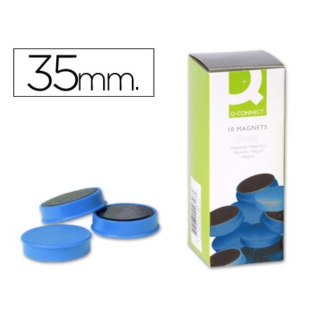 Iman para sujecion q-connect ideal para pizarras magneticas35 mm azul caja de 10 unidades