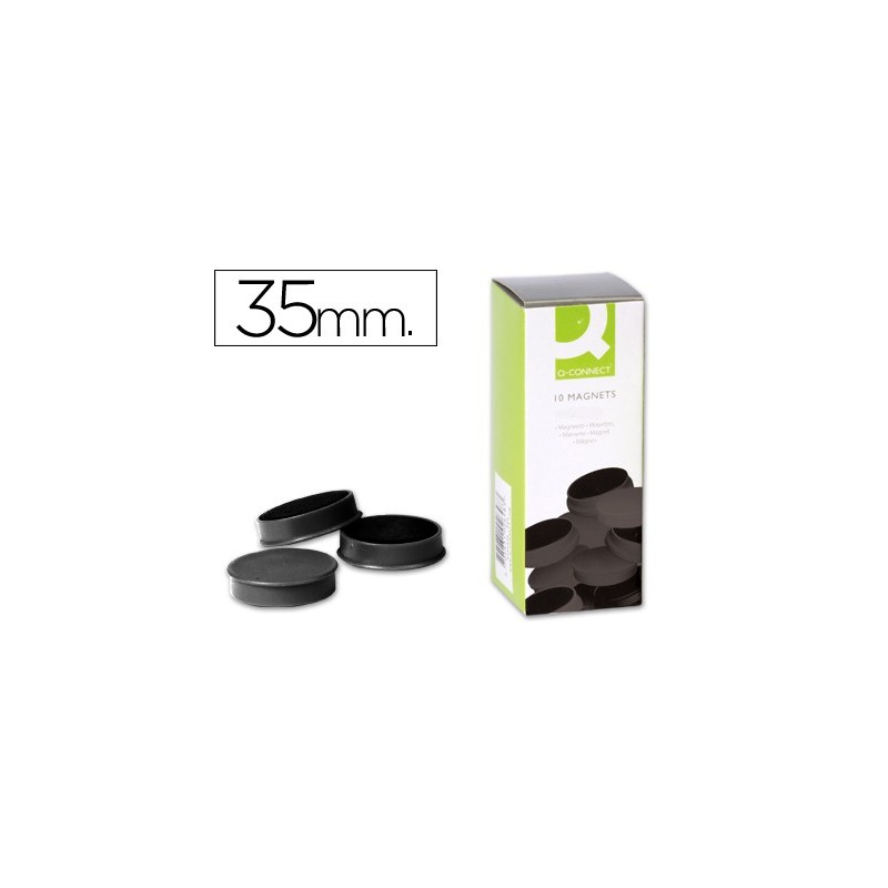 Iman para sujecion q-connect ideal para pizarras magneticas35 mm negro caja de 10 unidades