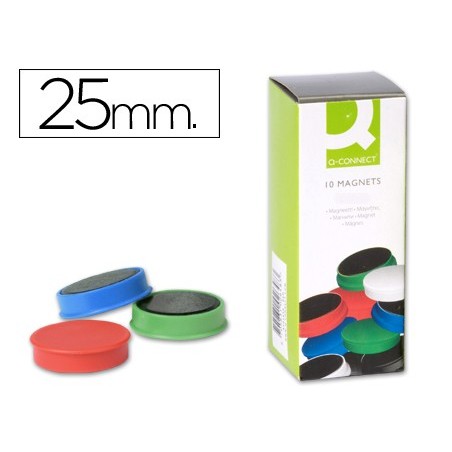 Iman para sujecion q-connect ideal para pizarras magneticas25 mm colores surtidos caja de 10 unidades