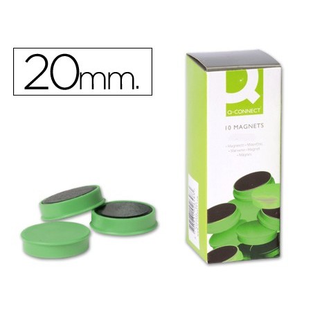 Iman para sujecion q-connect ideal para pizarras magneticas20 mm verde caja de 10 unidades
