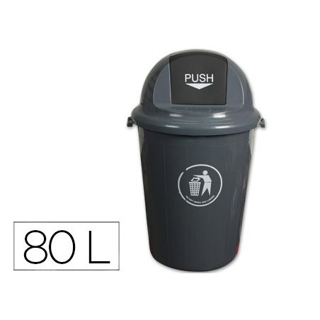 Papelera contenedor q-connect plastico con tapadera 80l color gris 450x760 mm