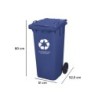 Papelera contenedor q-connect plastico con tapadera 100l color azul 800x510x525 mm con ruedas