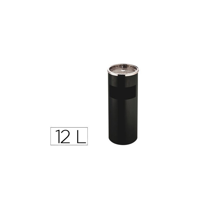 Cenicero papelera metalico q-connect con recogecolillas negro 61,5x25 cm