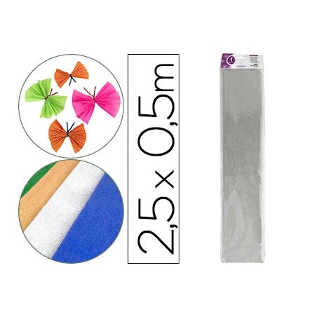Papel crespon liderpapel 50 cm x 2.5m metalizado plata