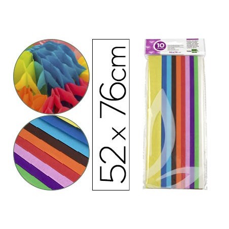 Papel seda liderpapel 52x76cm 18g/m2 bolsa de 10 hojas colores surtidos