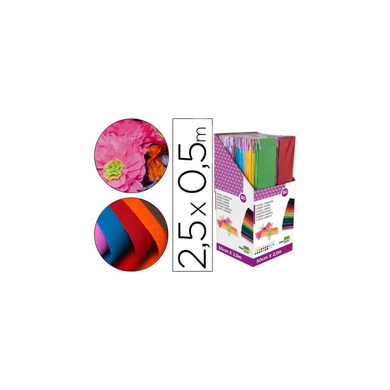 Papel crespon liderpapel 0.50 x 2.50 mt encelofanado expositor de 80 unidades colores surtidos