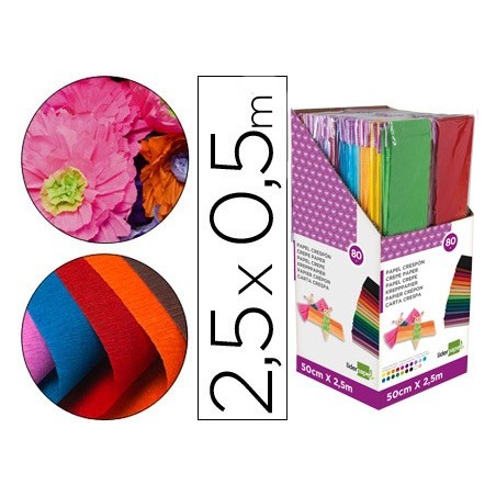 Papel crespon liderpapel 0.50 x 2.50 mt encelofanado expositor de 80 unidades colores surtidos