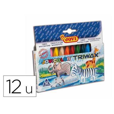 Lapices cera jovicolor triangular triwax 12 unidades colores surtidos