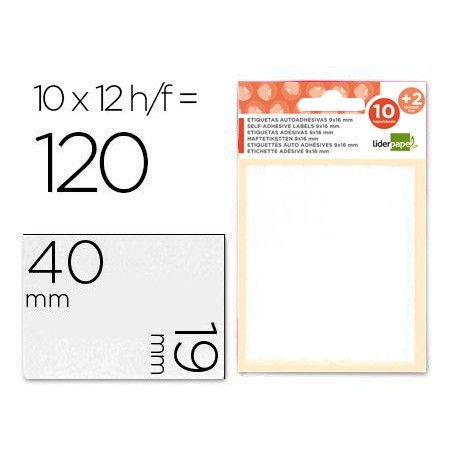 Etiquetas liderpapel sobre de 10 h.  2 h. obsequio 19x40 mm -10 unidades por hoja