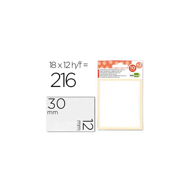Etiquetas liderpapel sobre de 10 h.  2 h. obsequio 12x30 mm -18 unidades por hoja