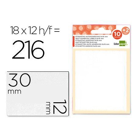 Etiquetas liderpapel sobre de 10 h.  2 h. obsequio 12x30 mm -18 unidades por hoja