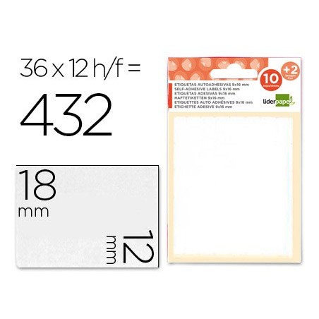 Etiquetas liderpapel sobre de 10 h.  2 h. obsequio 12x18 mm -36 unidades por hoja