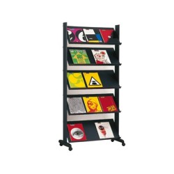 Expositor paperflow de suelo movil metalico con 5 repisas negro 140x1700x395 mm