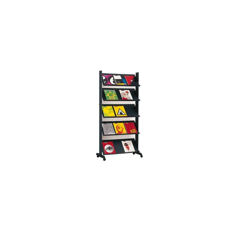 Expositor paperflow de suelo movil metalico con 5 repisas negro 140x1700x395 mm