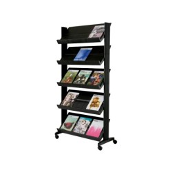 Expositor paperflow de suelo movil metalico con 5 repisas negro 140x1700x395 mm
