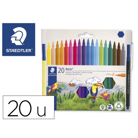 Rotulador staedtler noris 326 punta de fibra nuevo cuerpo hexagonal caja de 20 unidades colores surtidos