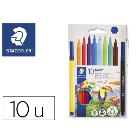 Rotulador staedtler noris 326 punta de fibra nuevo cuerpo hexagonal caja de 10 unidades colores surtidos