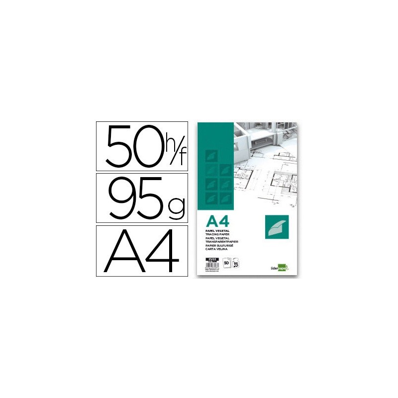 Bloc papel vegetal liderpapel encolado 210x297mm 50 hojas 95g/m2