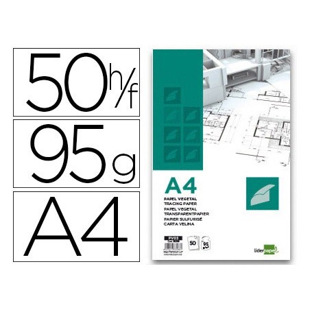 Bloc papel vegetal liderpapel encolado 210x297mm 50 hojas 95g/m2