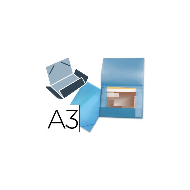 Carpeta liderpapel portadocumentos 44802 solapas polipropileno din a3 azul translucido lomo flexible