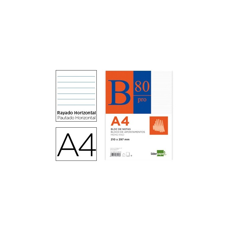 Bloc notas liderpapel horizontal a4 80 hojas 60g/m2 encolado 4 taladros