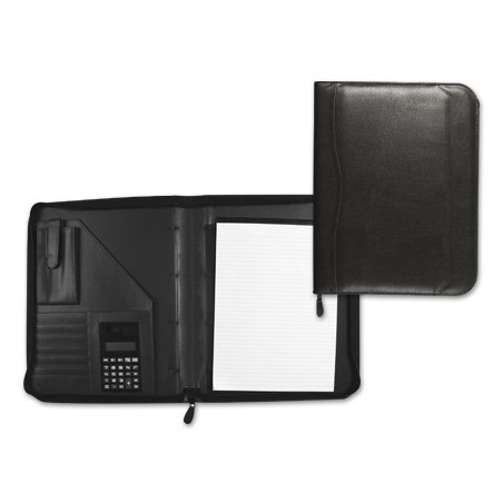 Carpeta portafolios q-connect cremallera sin anillas con calculadora y bolsa para movil color negro 260x355 mm