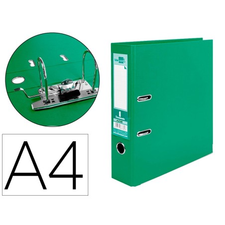 Archivador de palanca liderpapel a4 documenta forrado pvc con rado lomo 75mm verde compresor metalico