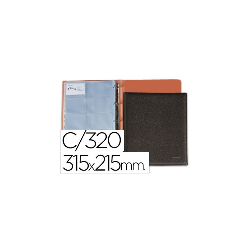 Tarjetero pardo folio 4 anillas similpiel negro para 320 tarjetas 320x275 mm
