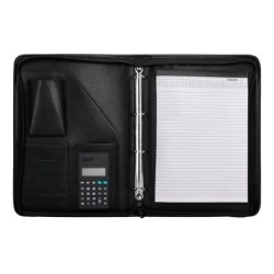 Carpeta portafolios q-connect cremallera 4 anillas 20 mm concalculadora con bolsa para movil color negro 260x355 mm