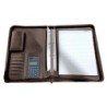 Carpeta portafolios q-connect cremallera 4 anillas 20 mm concalculadora con bolsa para movil color marron 260x355 mm