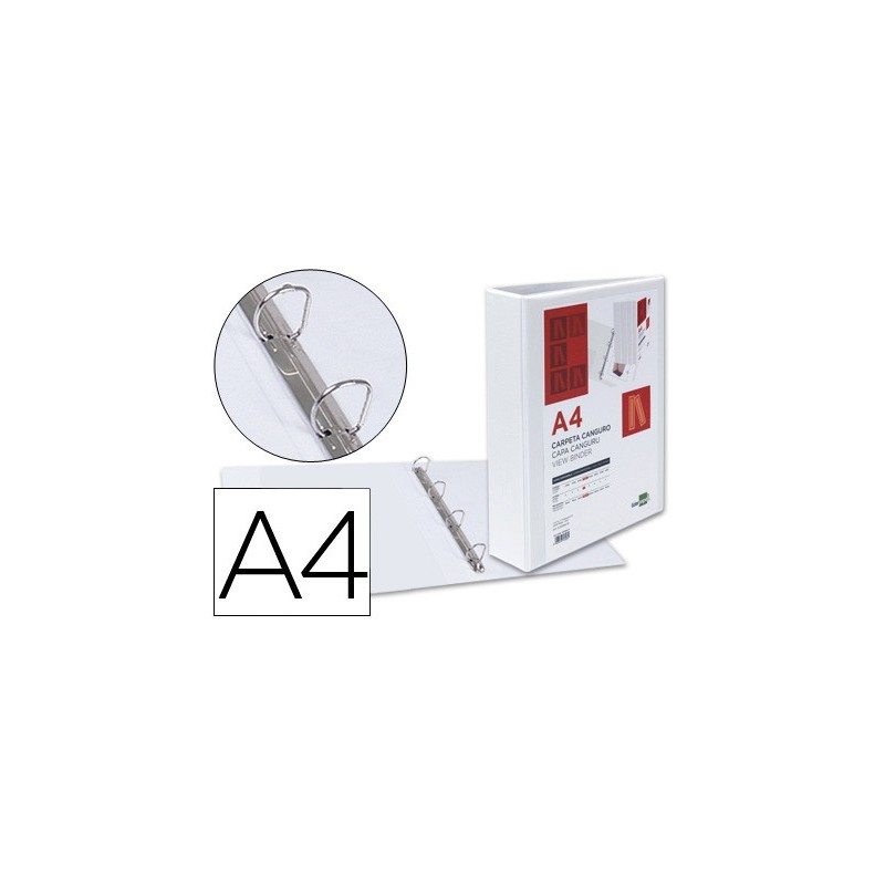Carpeta canguro 4 anillas mixtas 55mm liderpapel a4 plastico blanca