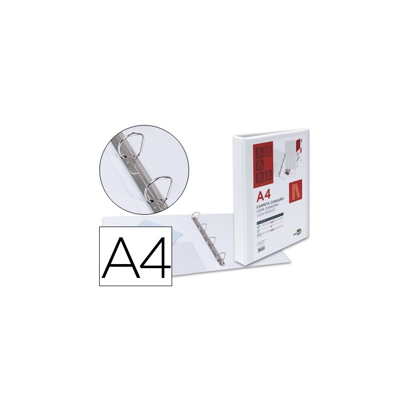 Carpeta canguro 4 anillas mixtas 25mm liderpapel a4 plastico blanca