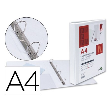 Carpeta canguro 4 anillas mixtas 25mm liderpapel a4 plastico blanca
