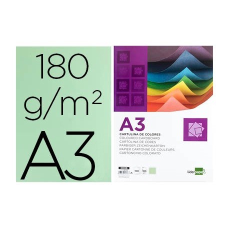 Cartulina liderpapel a3 180g/m2 verde paquete de 100 hojas