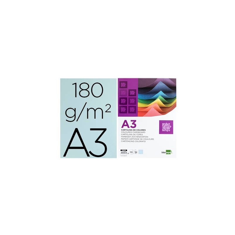 Cartulina liderpapel a3 180g/m2 celeste paquete de 100 hojas