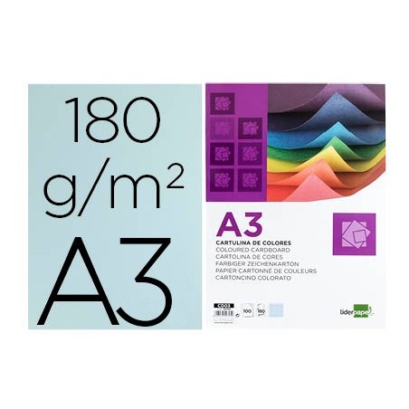 Cartulina liderpapel a3 180g/m2 celeste paquete de 100 hojas