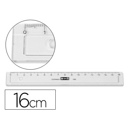 Regla mr 16 cm plastico transparente con bisel