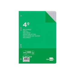 Recambio liderpapel cuarto 100 hojas 60g/m2 milimetrado sin margen 6 taladros