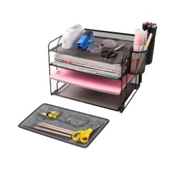 Organizador sobremesa bandeja metalica q-connect rejilla negra con 4 departamentos 315x20x175 mm