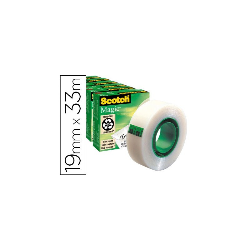 Cinta adhesiva scotch magic invisible 33 mt x 19 mm pack de 6 unidades